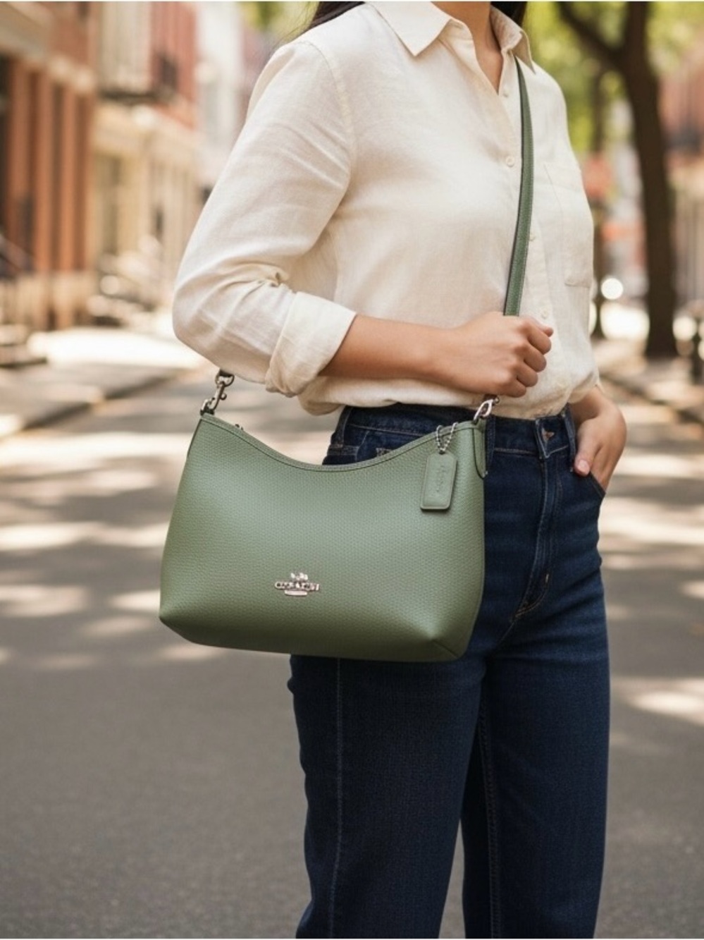 Coach Pebble Leather Shoulder Bag in Sage Green